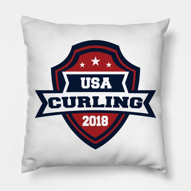 USA Curling Pillow by OffesniveLine