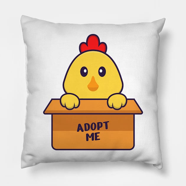 Cute chicken in box with a poster Adopt me. Pillow by kolega