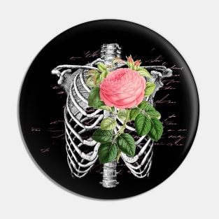 Skull and Pink Floral Roses Pin