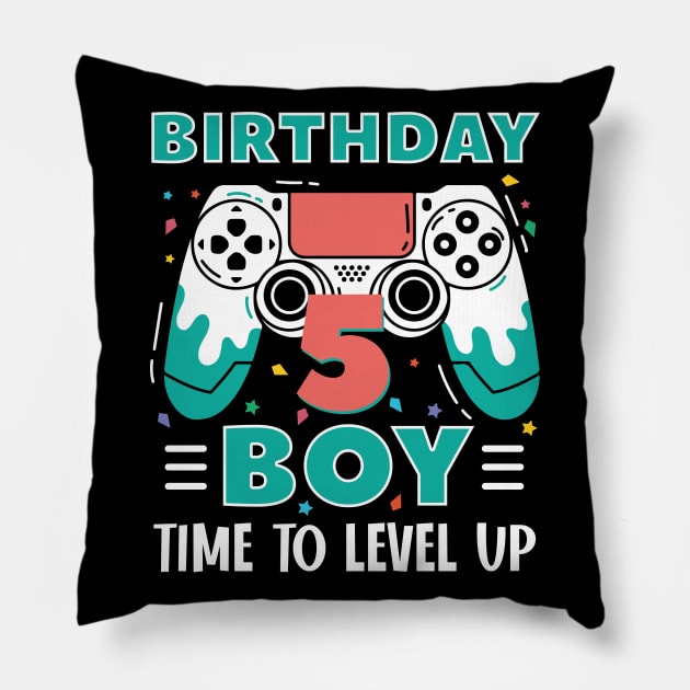 5th Birthday Boy Gamer Funny B-day Gift For Boys kids toddlers Pillow by truong-artist-C