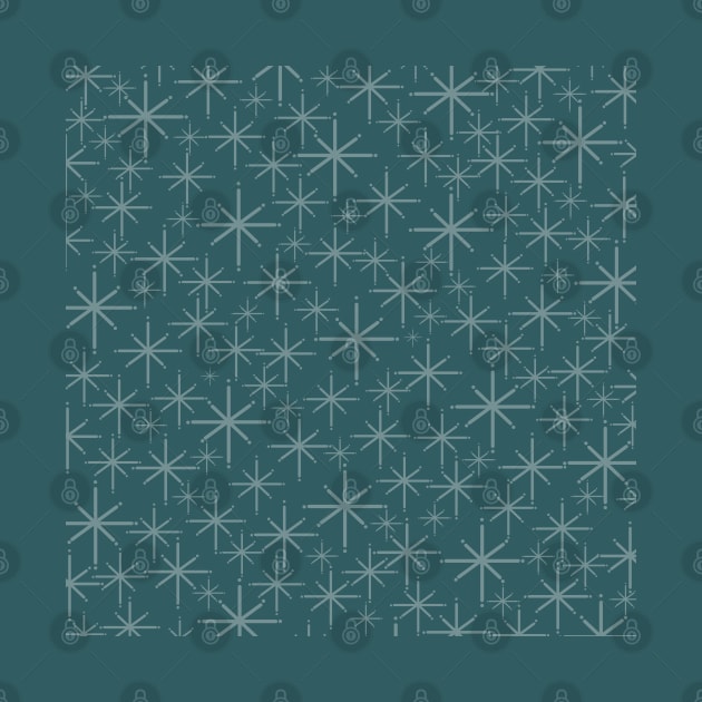 Retro Atomic Twinkling Starburst Pattern in Steel Blue by KierkegaardDesignStudio