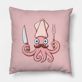 Squid Chef Cartoon Pillow