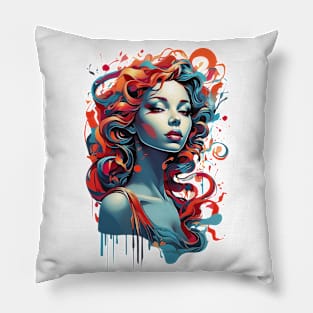 Women with Flowers in Her Hair: Blooming Beauty - Colorful Pillow