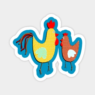 Funny Couple Rooster and Chicken Decorative Art Primitive Bird Character Magnet