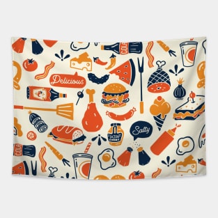 Cool, Colorful & Fun Retro Diner Food Pattern Design Tapestry