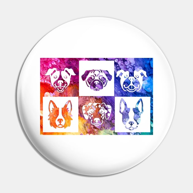6 Happy Dogs Pin by Azul