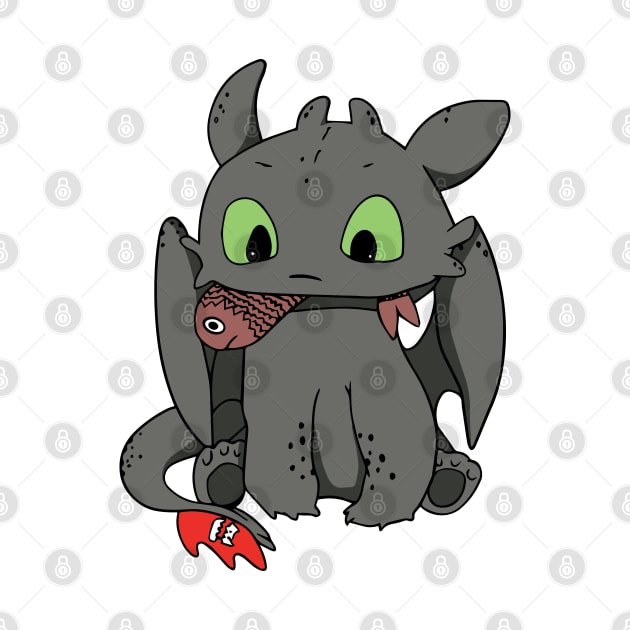 Cute Hungry Toothless, Night fury with fish, Httyd dragon by PrimeStore