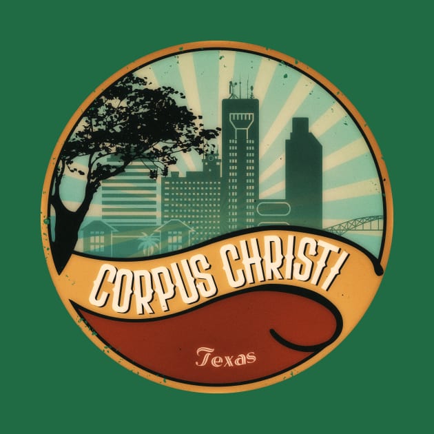 Corpus Christi City Skyline Texas RetroDesign Vintage 80s by DimDom