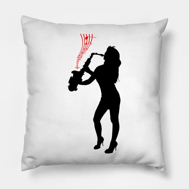 saxophone girl Pillow by hottehue