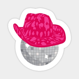 Disco Ball with a Pink Cowboy Hat Magnet