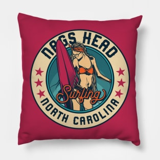 Vintage Surfing Badge for Nags Head, North Carolina Pillow