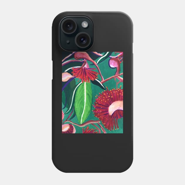 Native Australian Gum Flowers and Leaves Design in Red and Green by Leah Gay Phone Case by leahgay