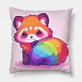 Rainbow red panda Pillow