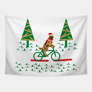 Dogs Day Out on a Bike- Golden Retriever with Santa's Hat and scarf Tapestry