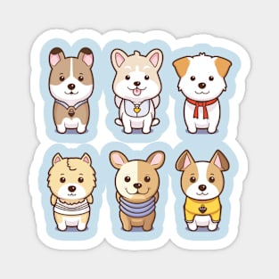 6 kawaii puppies Magnet