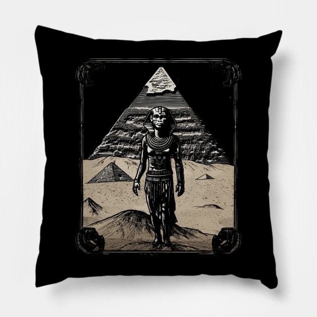 Esoteric Ancient Egyptian Pharaoh Desert Pyramid Illustration Pillow by Soulphur Media