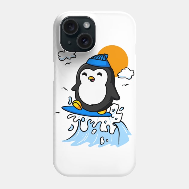 Penguin Surfing Funny Phone Case by Candy Store