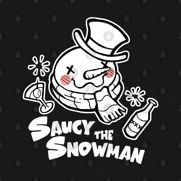 Saucy The Snowman - Frosty Humor - White Outlined Version by Nat Ewert Art