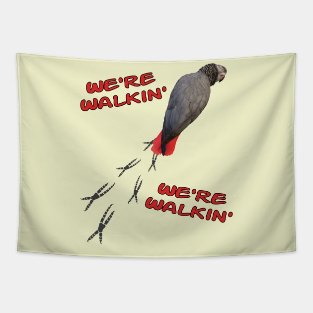 African Grey Parrot Walking Tapestry by Einstein Parrot