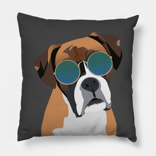 Boxer Dog Wearing Sunglasses Pillow by KCPetPortraits