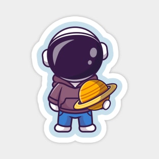 Cute Astronaut Holding Planet and Wearing Hoodie Cartoon Magnet