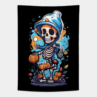 Skeleton Wearing a Beanie and Scarf Tapestry