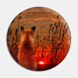 Red Fox watching the Sunset Pin