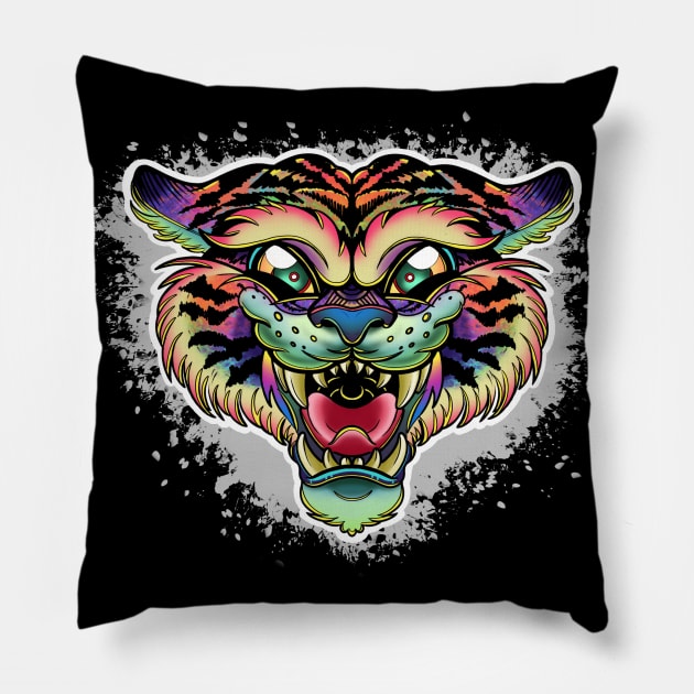 Technicolor Tiger Pillow by InkyMcStapleface