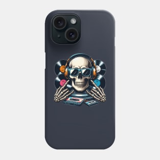 Skull head with headphones and sunglasses in a retro style. Phone Case