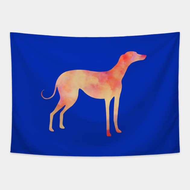 Yellow and orange Greyhound dog with blue background Tapestry by iulistration