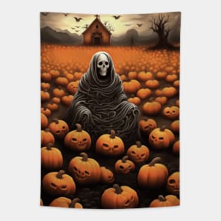 Skeleton Ghost And Creepy Pumpkin Patch Of Jack O Lanterns Tapestry