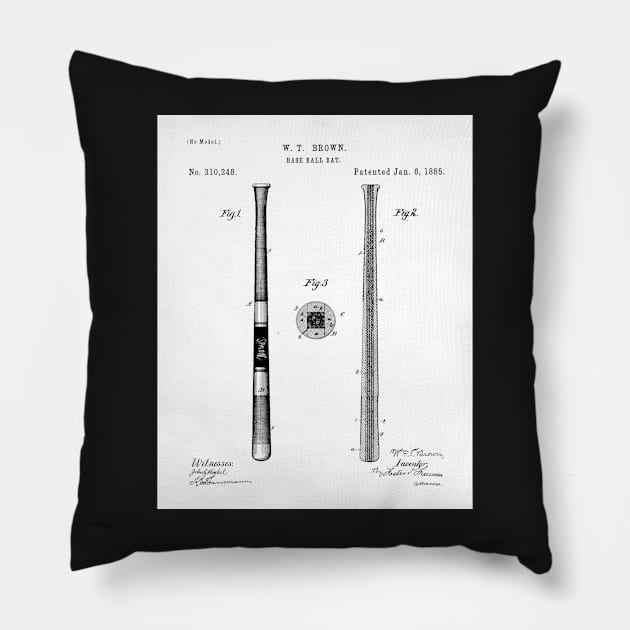 Baseball Bat Patent - Baseball Player Team Coach Art - White Pillow by patentpress