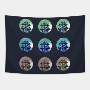 Festive Green Blue Decorated Christmas Tree Holidays Tapestry