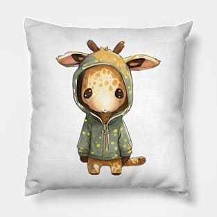 Cartoon Giraffe Wearing Hoodie Pillow