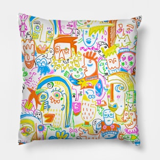 doodle colorful, faces, animals Pillow