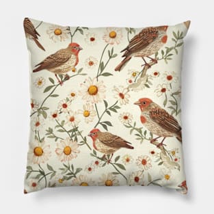 Vintage Birds and Daisies Pillow