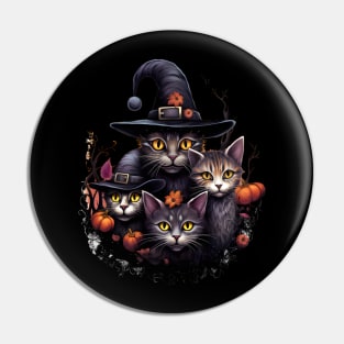 Halloween Cats in Hats with Pumpkins Pin