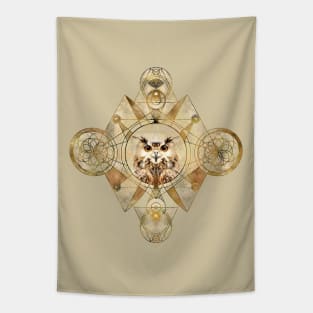 Owl in Sacred Geometry Ornament Tapestry