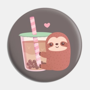 Cute Sloth Loves Bubble Tea Pin