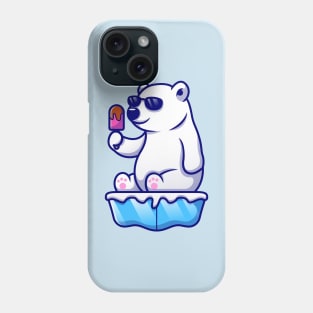 Cute Cool Polar Bear Eating Popsicle On Ice Cartoon Phone Case