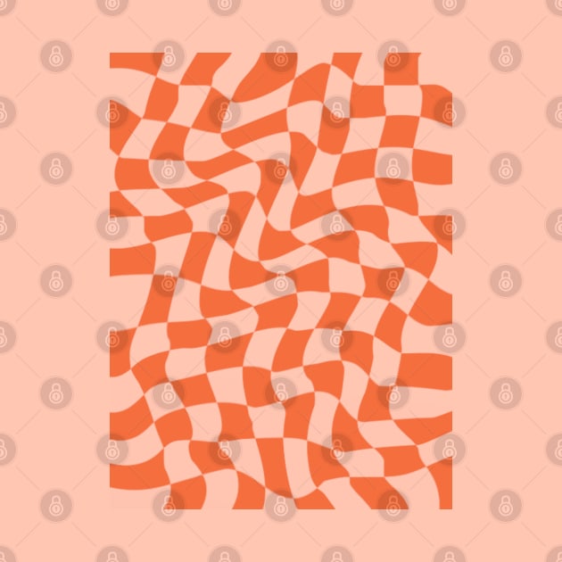 Orange and Peach Wavy Checkered Pattern by Velvet Earth