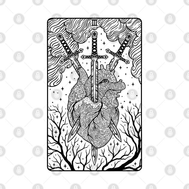 Tarot card - Three Of Swords by OccultOmaStore