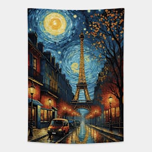 Starry Night Over Paris: Van Gogh Inspired Eiffel Tower Tapestry