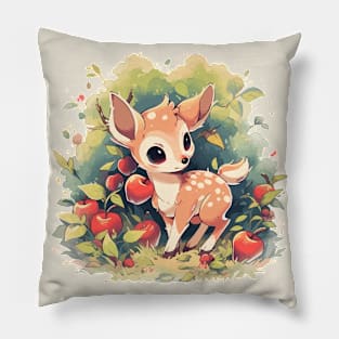 A cute fawn in an orchard Pillow