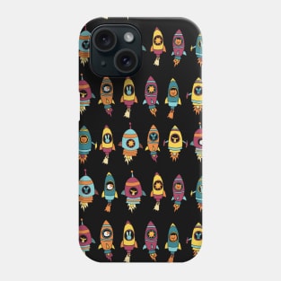 Space astronauts in rocket ships on black Phone Case