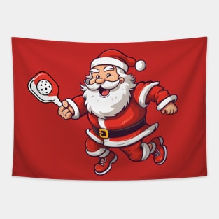 Smilling Santa playing pickleball Tapestry