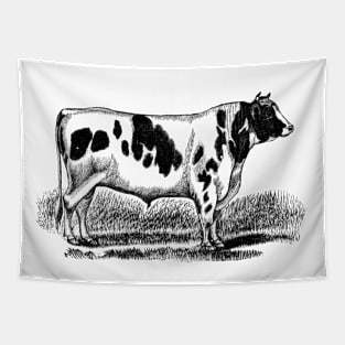 Holstein Bull Black and White Vintage Illustration Tapestry