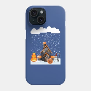 Creepy snowman spooky hut lots of snowflakes snow pumpkin Halloween Phone Case