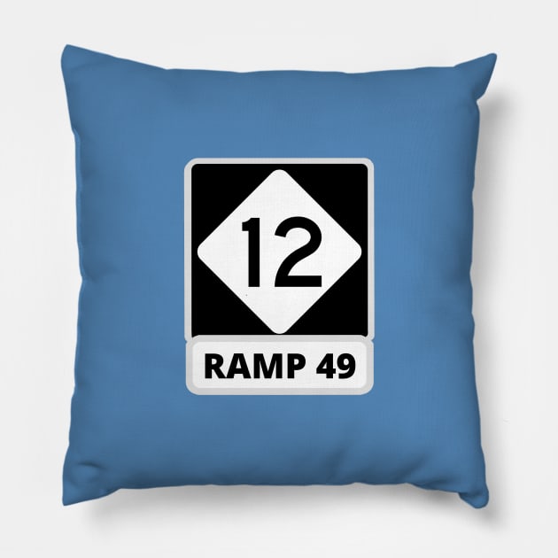 Ramp 49 Highway 12 Sign Pillow by Trent Tides