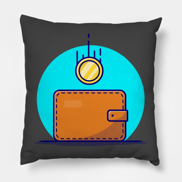 Wallet With Gold Coin Cartoon Vector Icon Illustration Pillow by Catalyst Labs